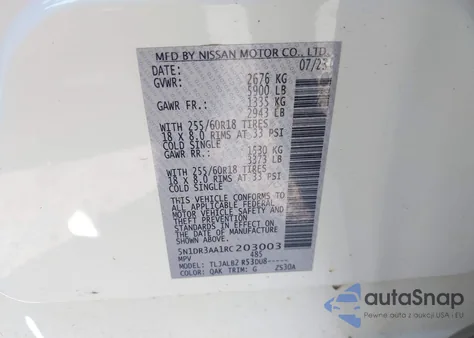 2024 Nissan Pathfinder S Fwd z USA, uszkodzony, nr VIN 5N1DR3AA1RC203003